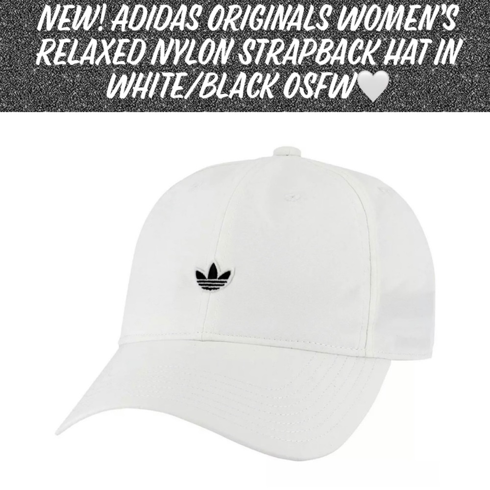 New! Adidas Originals Women’s Relaxed Nylon Strapback Hat In White/Black OSFW🤍